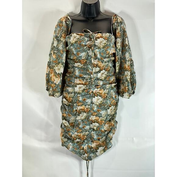 Hello Molly Dresses & Skirts - HELLO MOLLY Women's Sage Floral Basque Country Bodycon Ruched Dress SZ 4